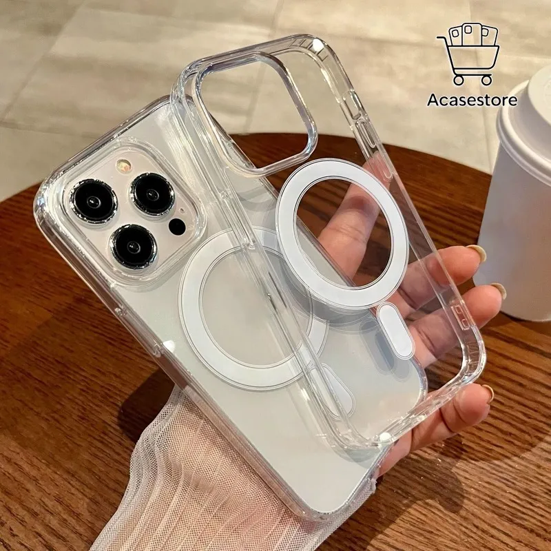 ( +WITH BOX ) Clear Magsafe Case - Compatible For Iphone 7 8 7+ 8+ X Xs Xr 11 12 13 14 15 16 Plus 17 17AIR Pro Promax Fullcover Anticrack On Every Side - Hardcase/Casing Hp Magnetic Magsafe Hybrid Pelindung Handphone AT194