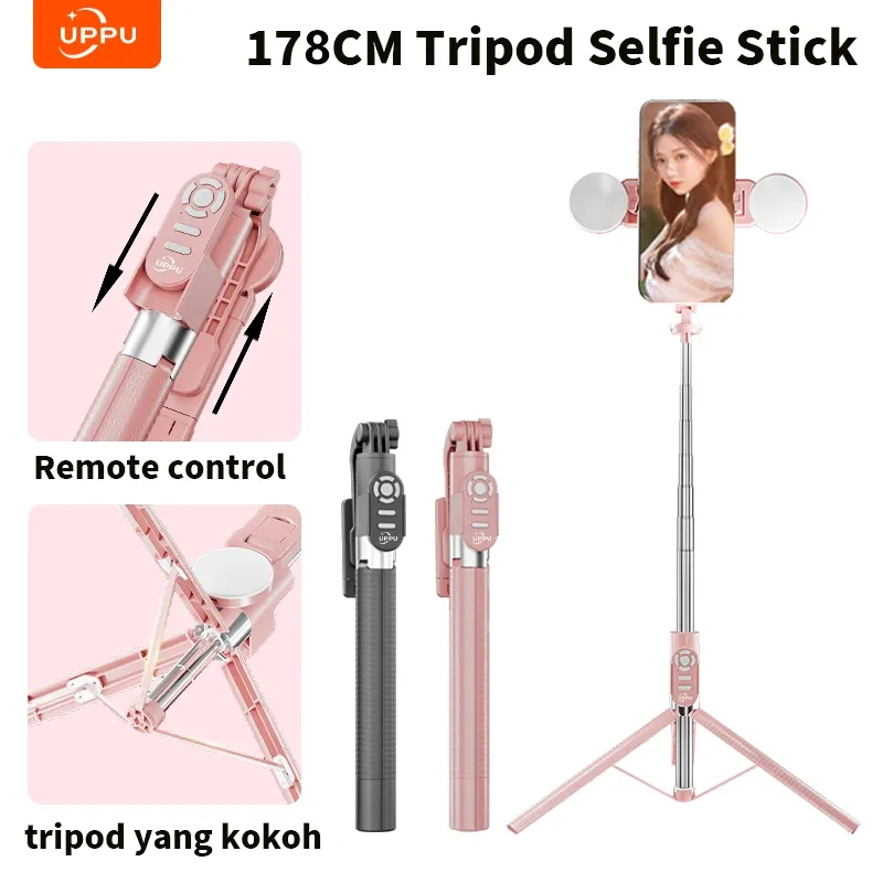 UPPU 178CM A31 Selfie Stick Tripod Tongsis konten kreator Dengan Monopod Dengan Wireless Remote Control Bluetooth 7 Tombol Tongkat Selfie Portable Lampu Jarak Jauh Bluetooth Untuk Vlogging