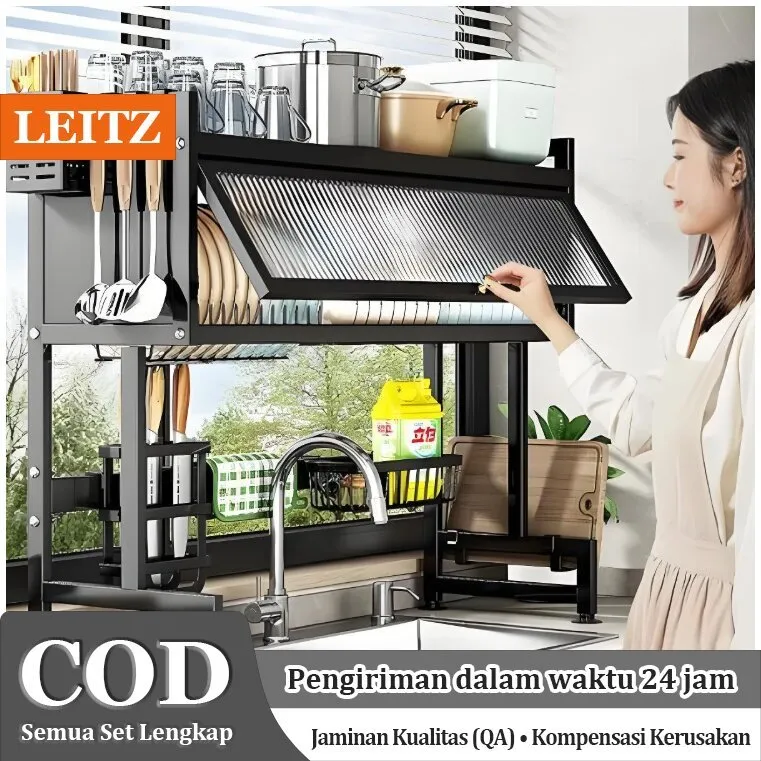 LEITZ - Rak Wastafel Dapur Rak Lemari Rak Wastafel Multifungsi Rak Piring Wastafel Dapur Baja tahan karat Rak Piring Wastafel Dapur Stainless Steel Multi-fungsi Dengan Aksesori