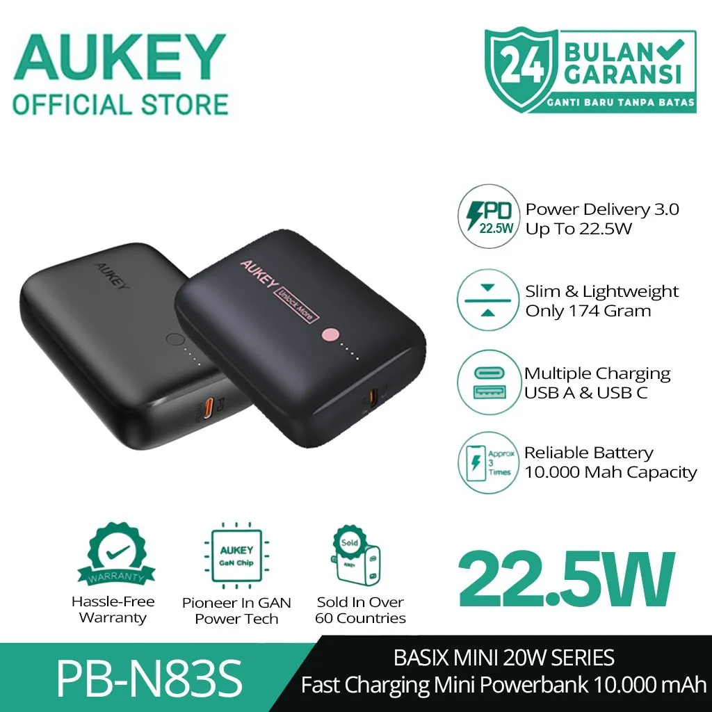 AUKEY Powerbank PB-N83S 10.000 mAh USB C 22.5W PD 3.0 Fast Charging