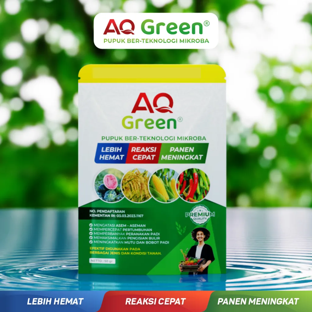 AQ GREEN 50 Gram Mengatasi Asem-aseman, Pertumbuhan Padi, Penyubur Tanah, Perbanyak Anakan Padi