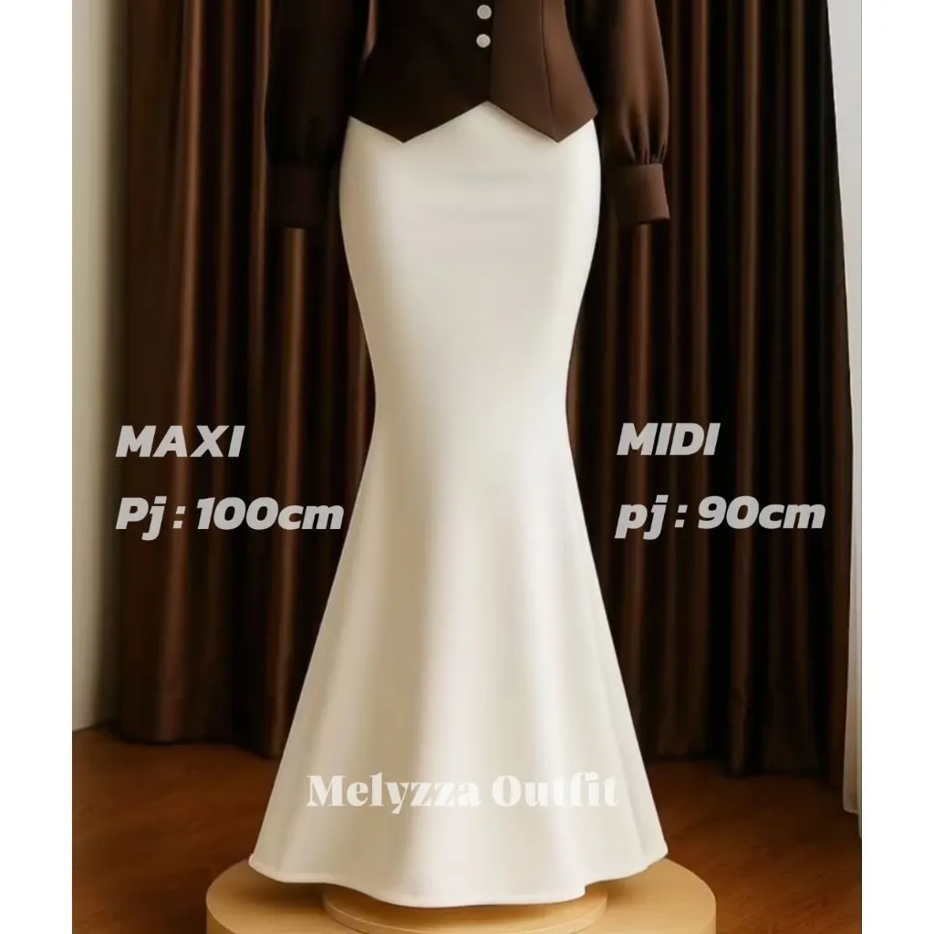 Rok Mermaid Skirt Maxi Midi Rok Panjang  Duyung Scuba Premium Halus Lembut Jatuh Tanpa Jahitan Depan Belakang