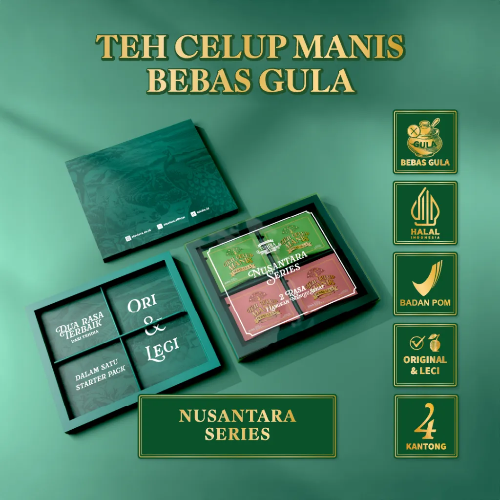 TEHDIA Nusantara Series 4s – Teh Celup Manis Bebas Gula - Manis Stevia 0 Kalori - Gula Stevia Aman untuk Diabetes