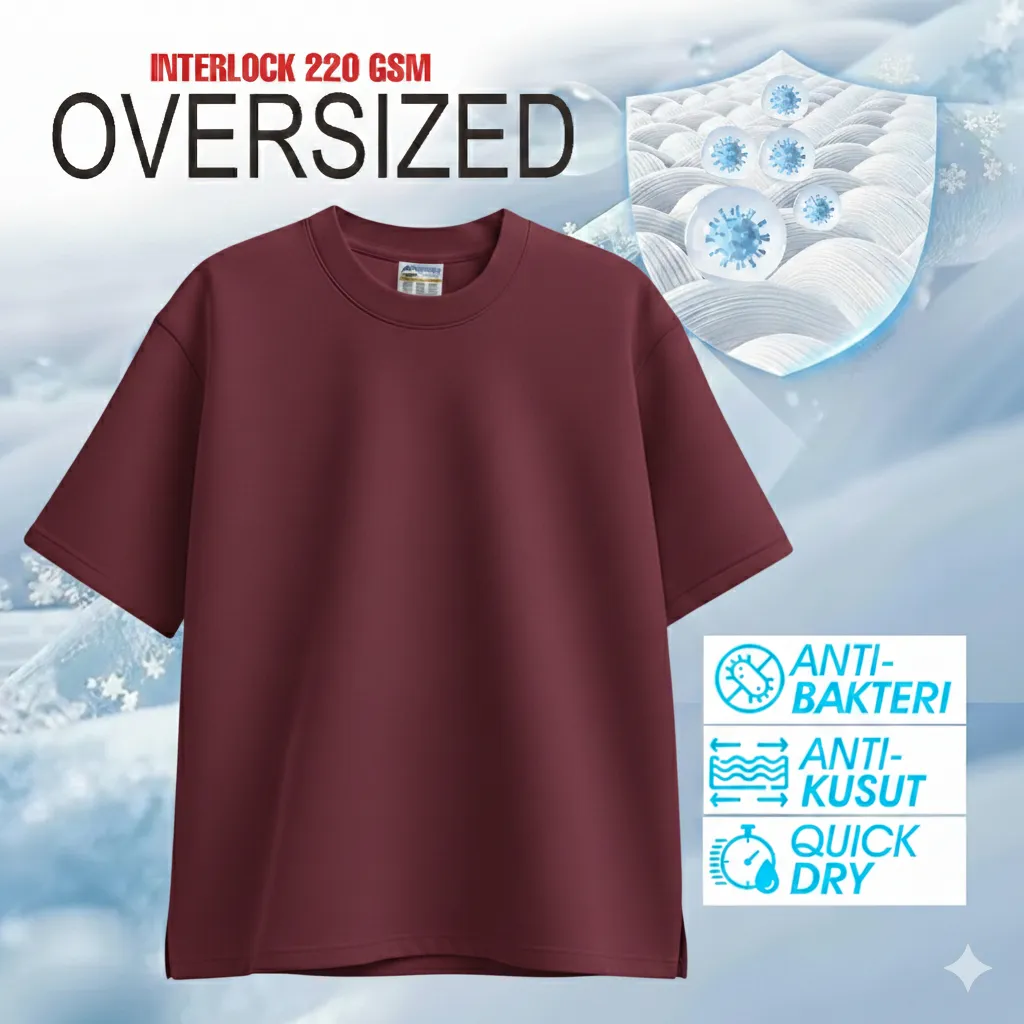 Gentsy Oversized T-Shirt Polos Unisex Airsystem Katun Micro Fiber Mix Heavyweight 220 gsm - Burgundy