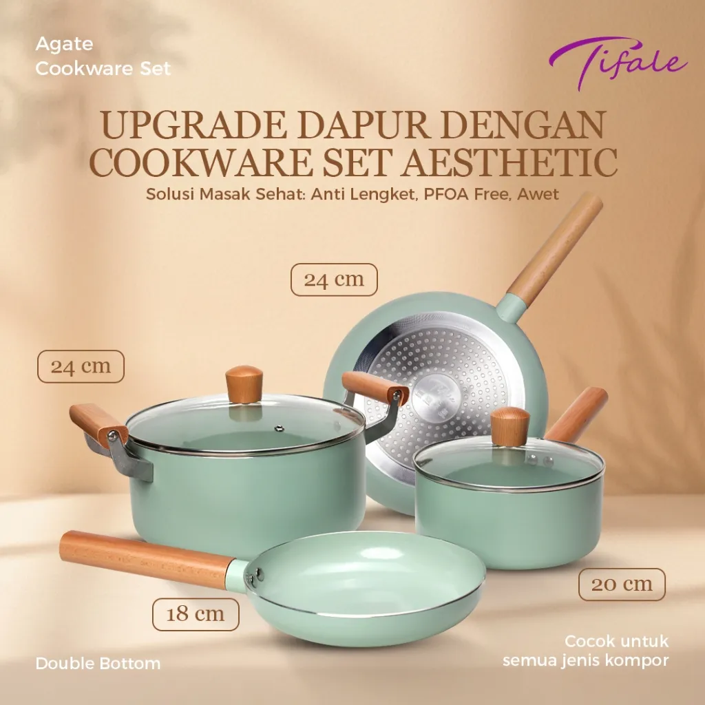Tifale Agate Set Cookware Panci Set 6IN1 Frypan Saucepan Anti Lengket Granite Coating Panci Mpasi