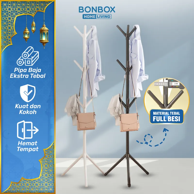 BONBOX Homeliving - Gantungan Baju Berdiri Serbaguna Untuk Baju Tas Topi Stand Hanger Tiang Stainless Rak Gantung Estetik BFS3507