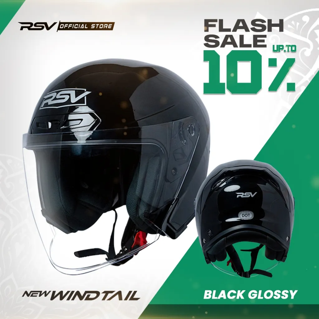 HELM RSV NEW WINDTAIL BLACK GLOSSY SINGLE VISOR - HALF FACE UNISEX
