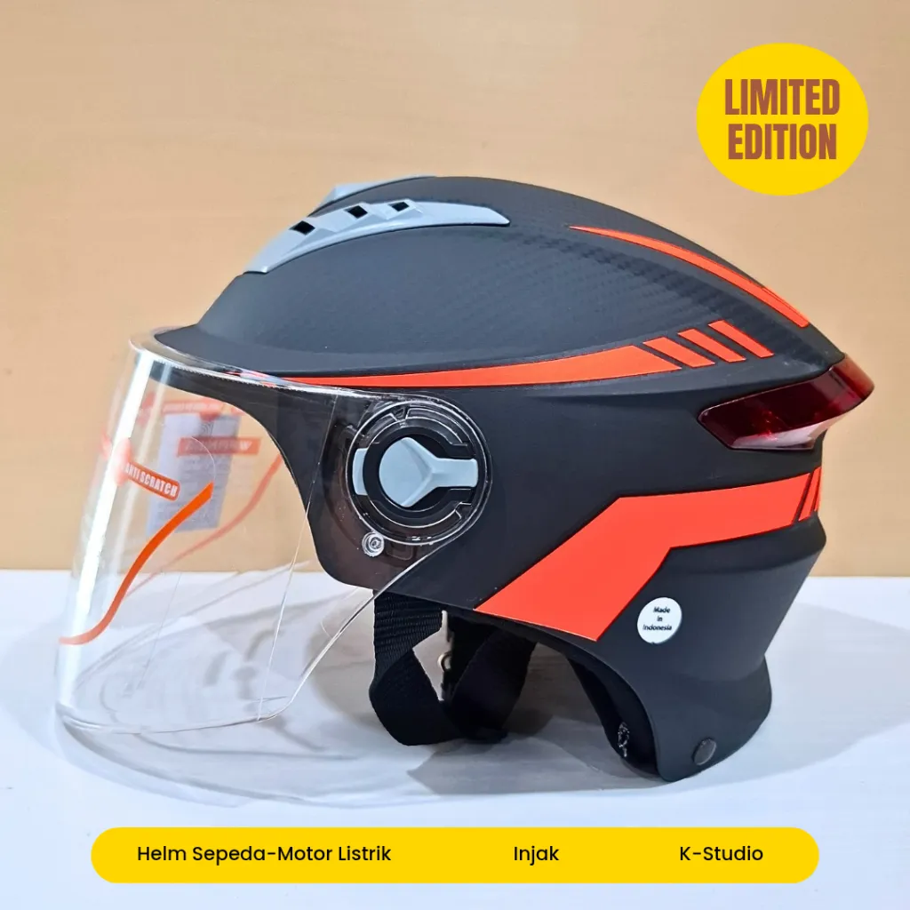 Helm Sepeda Listrik | Helm Motor Listrik | SNI Bahan ABS Carbon Kaca Sudah Coating