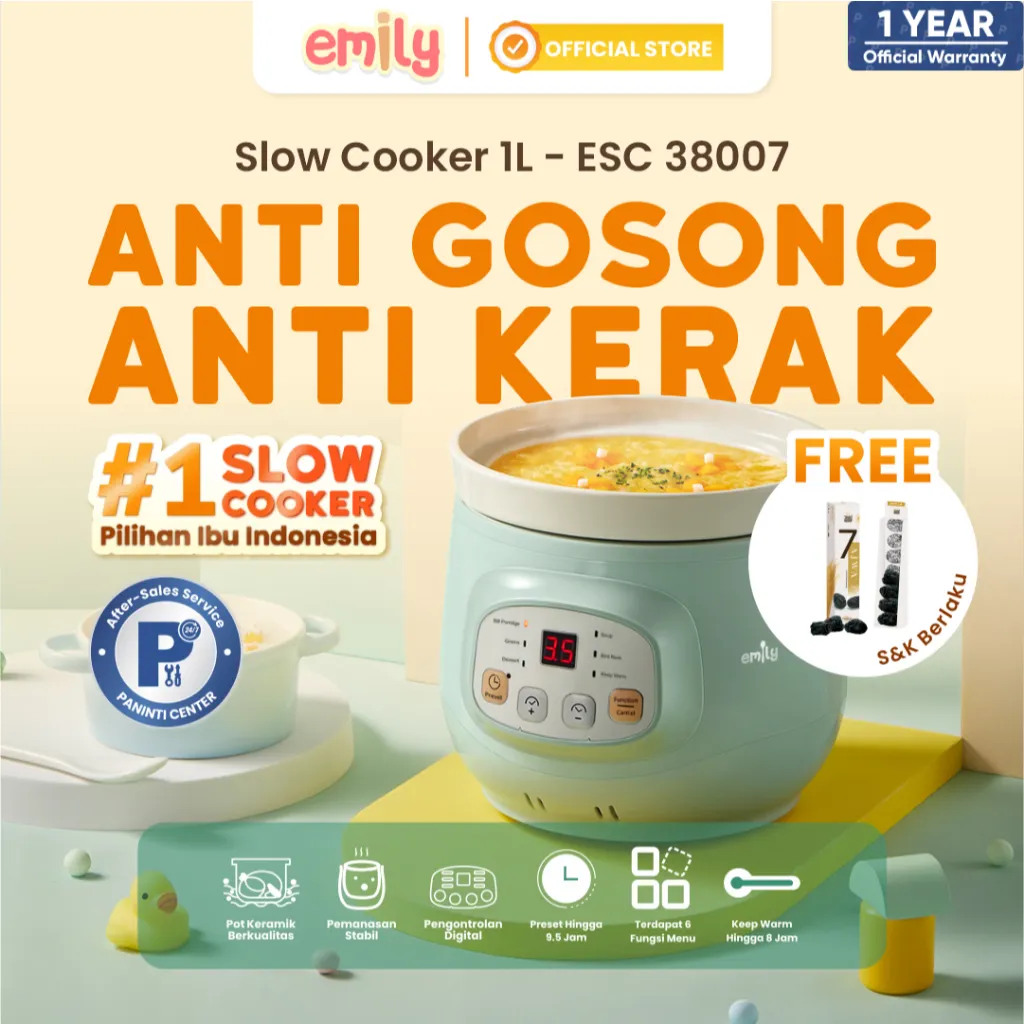 EMILY Slow Cooker 1L Ceramic | Panci Keramik | Baby & Family Food Maker | MPASI Cooker | Panci MPASI
