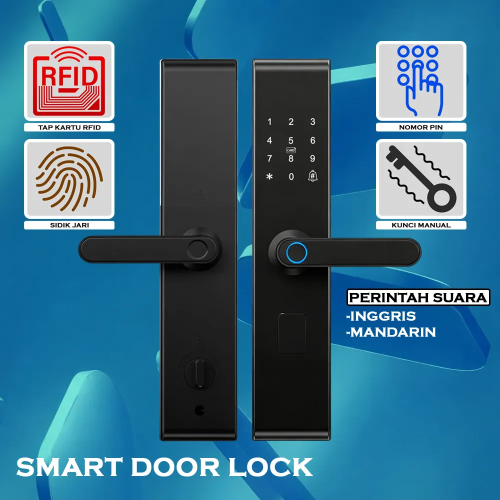 Smart Door Lock Fingerprint RFID Pin Mechanical Key Digital Electric / Kunci Pintu Pintar