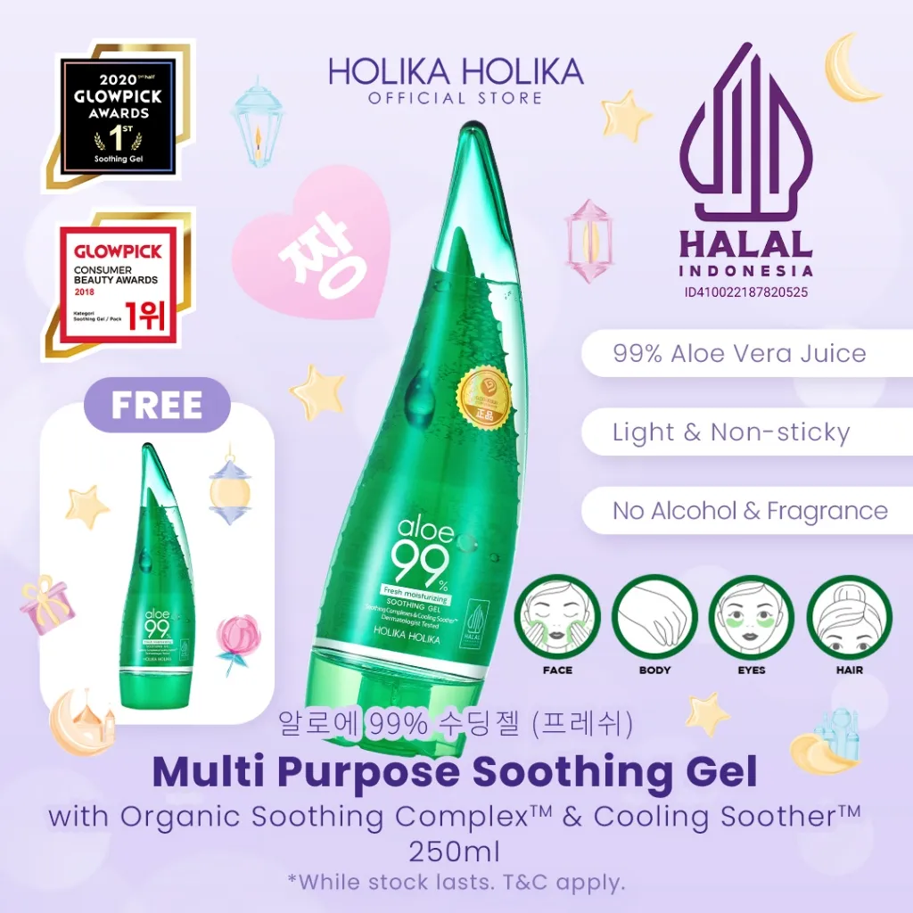 Holika Holika Aloe 99% Soothing Gel (Fresh Moisturizing) 250ml + Free 55ml | Face & Body Care