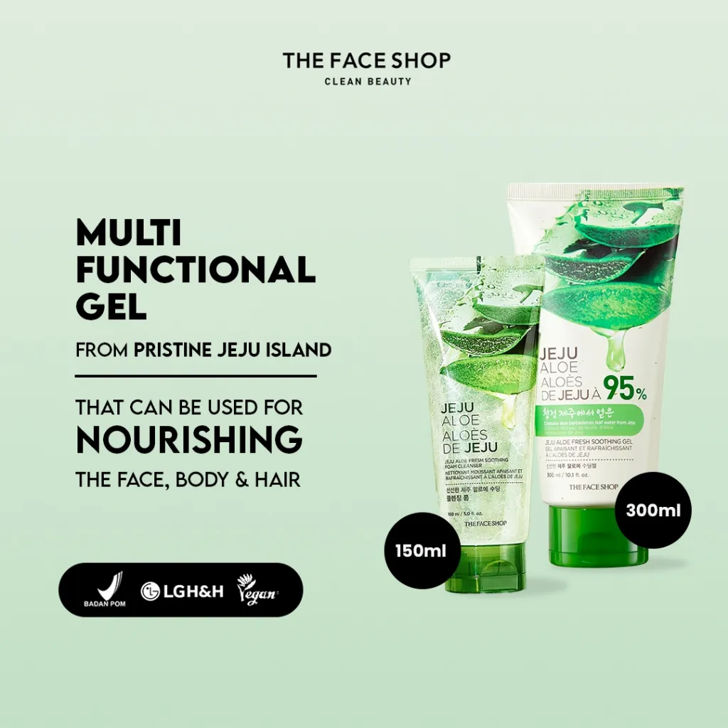 THE FACE SHOP Jeju Aloe Fresh Soothing (Gel Jar 300ml / Gel Tube 300ml/ Foam Cleanser 150ml)