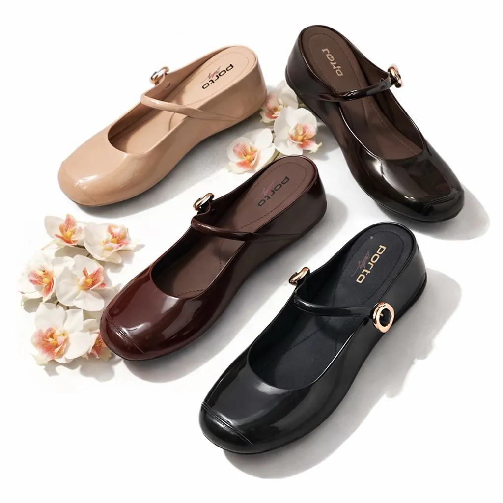 Porto - Sepatu Wedges | Mules Wanita Jennie  | Sepatu Pesta Casual Tali Nyaman Dipakai | Anti Air