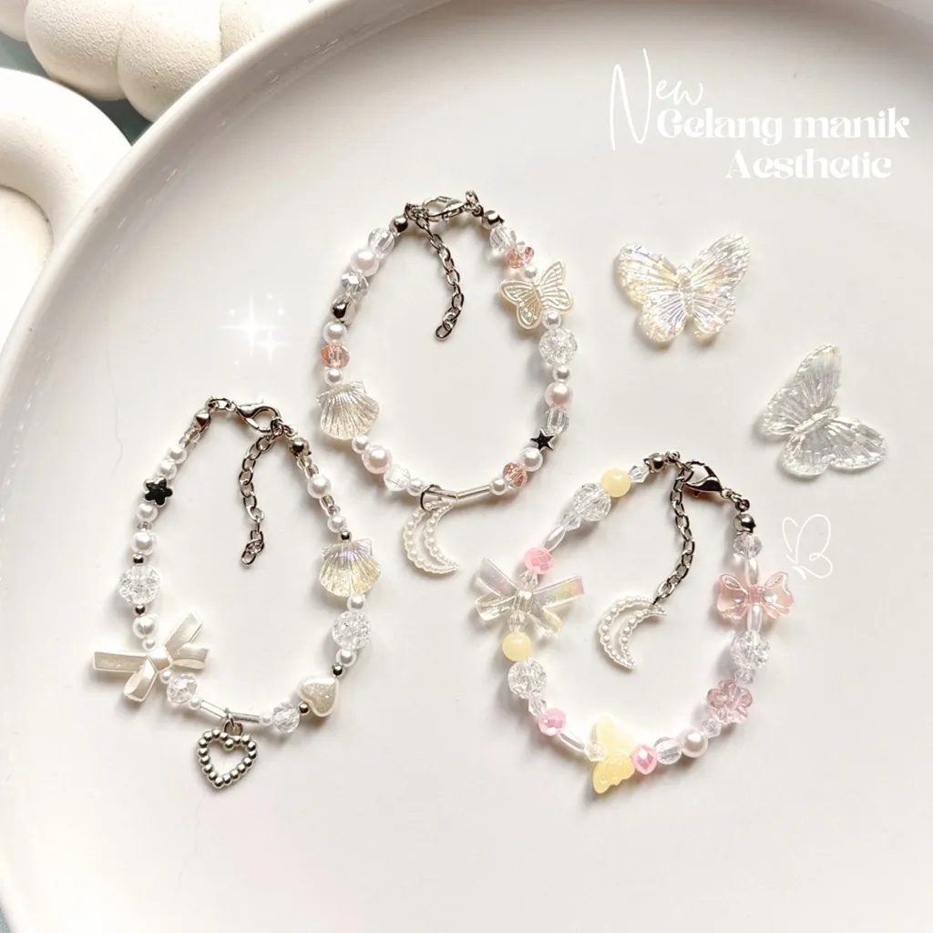 Gelang manik manik mutiara aesthetic simple lucu/gelang rantai/pandhora/gelang wanita