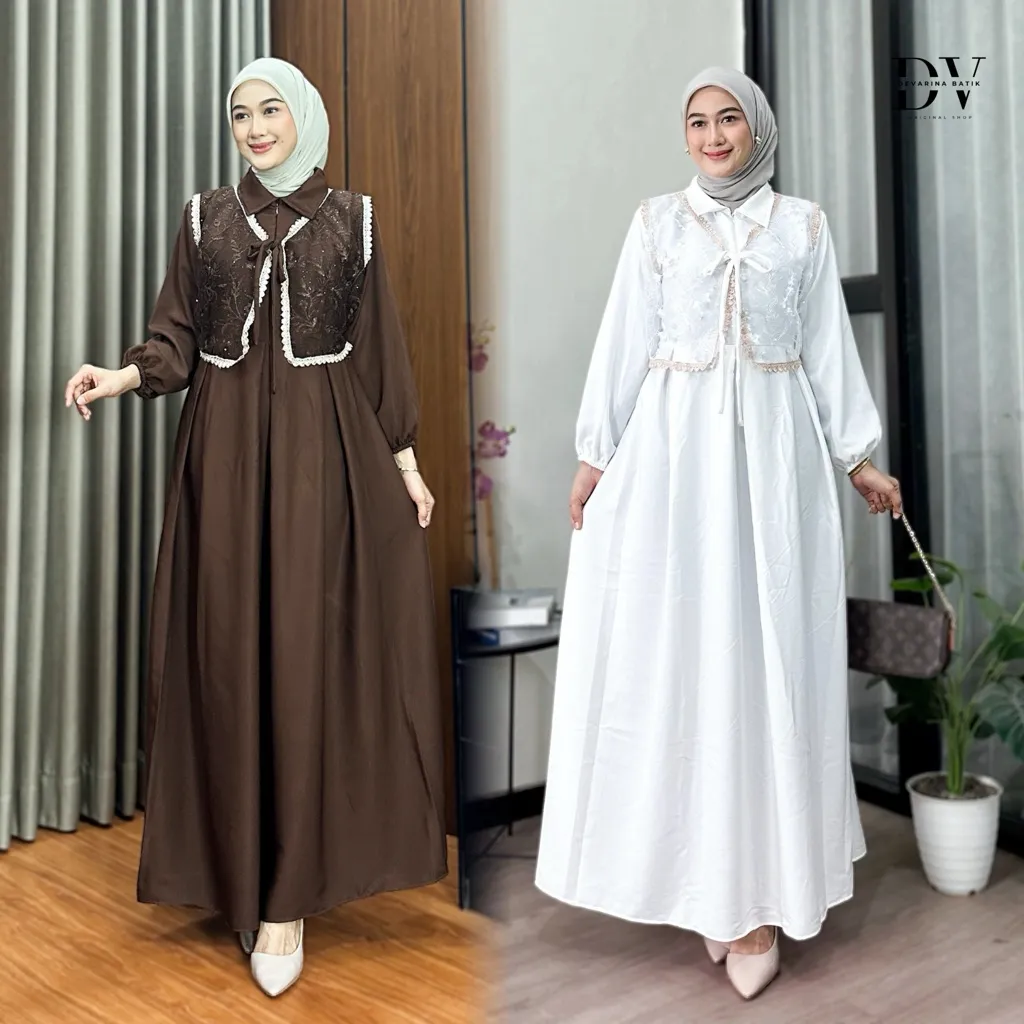Devarina - KINAR Dress Syakila Premium Mix Brukat Gamis Pesta Lebaran Terbaru Kondangan Kekinian