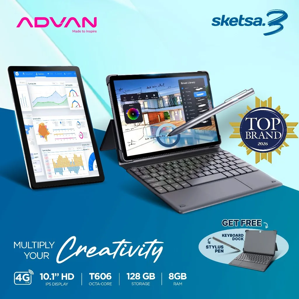 [FREE KEYBOARD + PEN] ADVAN Tab Sketsa 3 | Dual Sim Card 4G LTE | Layar 10.1” HD IPS | 128GB+RAM 6GB | Tiger T606 | Android 13 | Garansi Resmi 1 Tahun