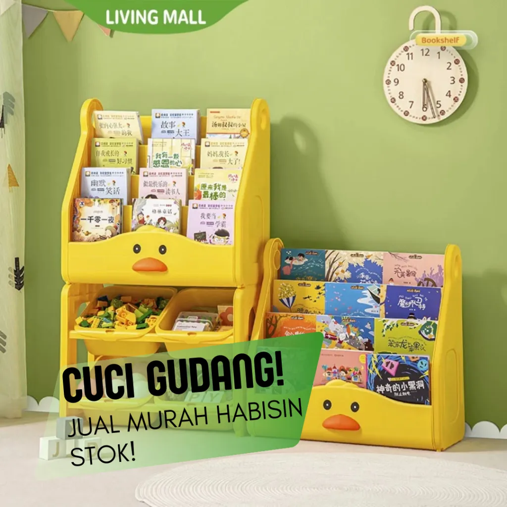 (JUAL MURAH) LIVING MALL Rak Buku Anak/Rak Mainan Anak/Bayi Plastik 4 Tingkat Plastik Baby Model Bebek C01/C02