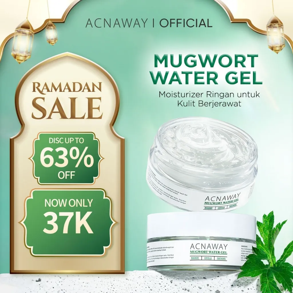 ACNAWAY Mugwort Water Gel Moisturizer - Moisture Gel Pelembab Wajah Untuk Kulit Berjerawat Acne Friendly Melembapkan Wajah Sensitif Cooling Soothing Gel Untuk Kulit Kemerahan Acne Prone Daily Moist Anti Acne Cepat Menyerap Skincare Calming