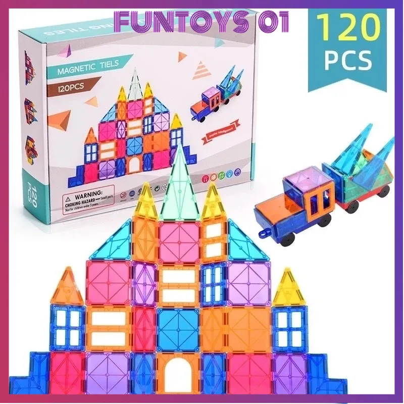 <COD> Magnetic Tiles 120Pcs Marble Run Magnetic Mainan Edukasi Anak Magnet Puzzle Montessori Building Block 3D bongkar pasang Compatible to Connetix Tiles susun bentuk 100Pcs / 88Pcs / 48Pcs