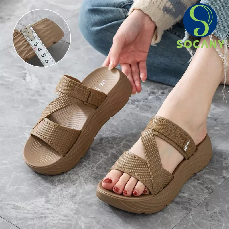 SOCANY Sandal Slide Wanita Slip On Wedges Kekinian Korean Style Terbaru