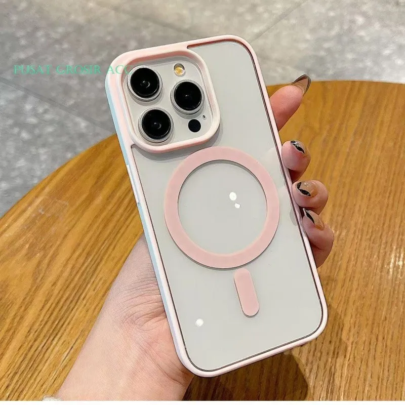 [+PACKING BOX ORI] Premium Slim MagSafe Hybrid Hd Clear with Corolfull Case iPhone X XR XS MAX 11 12 13 14 15 16 17 PRO MAX 17 Air PLUS Luxury Transparant Magnetic Wireless Charger Clearcase