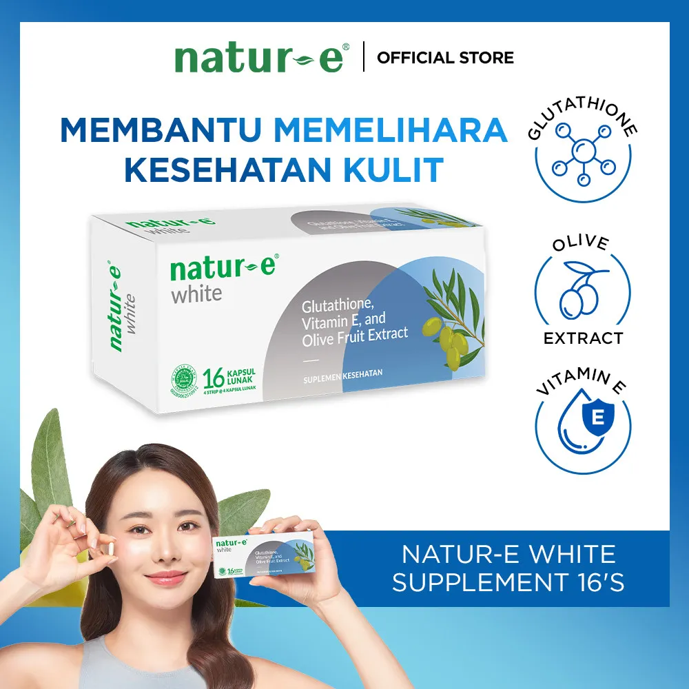 Natur-E White Soft Capsule 16s/32s - Natur E White 32 kapsul dengan Natural Vitamin E, Olive Extract & Glutathione - Membantu Memelihara Kesehatan Kulit