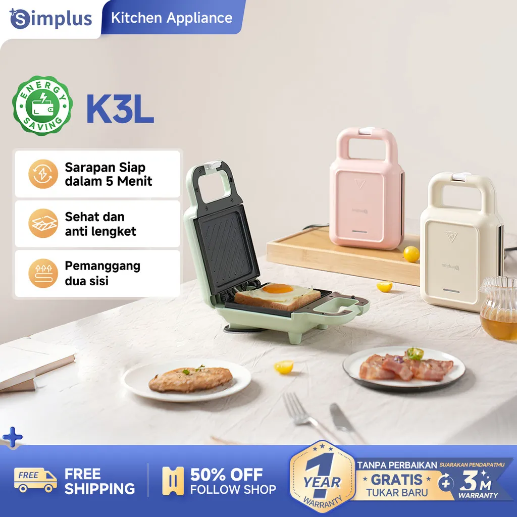 Simplus Sandwich Maker Simplus Pemanggang Dua Sisi Yang Cepat Sarapan Dalam 5 Menit