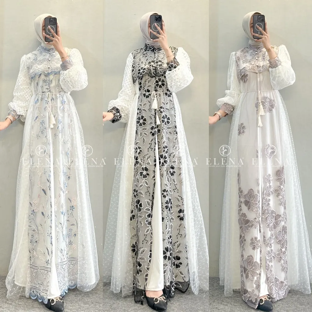 ELENA - Raline dress brukat premium kondangan lebaran wanita kekinian | dress brokat outer lepas pasang free tali dress lebaran lamaran kondangan
