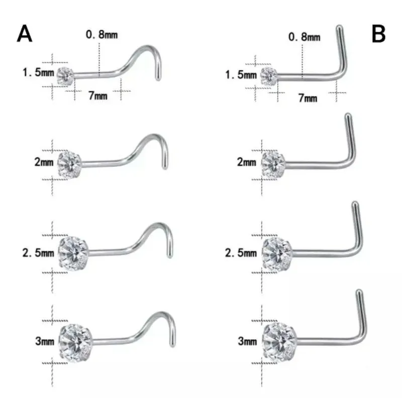 1 Biji  Anting Hidung Nostril Stud 5.Shape /  L. Shape Stainless Steell zircon ( Anting Hidung Zircon 1.5-3mm)
