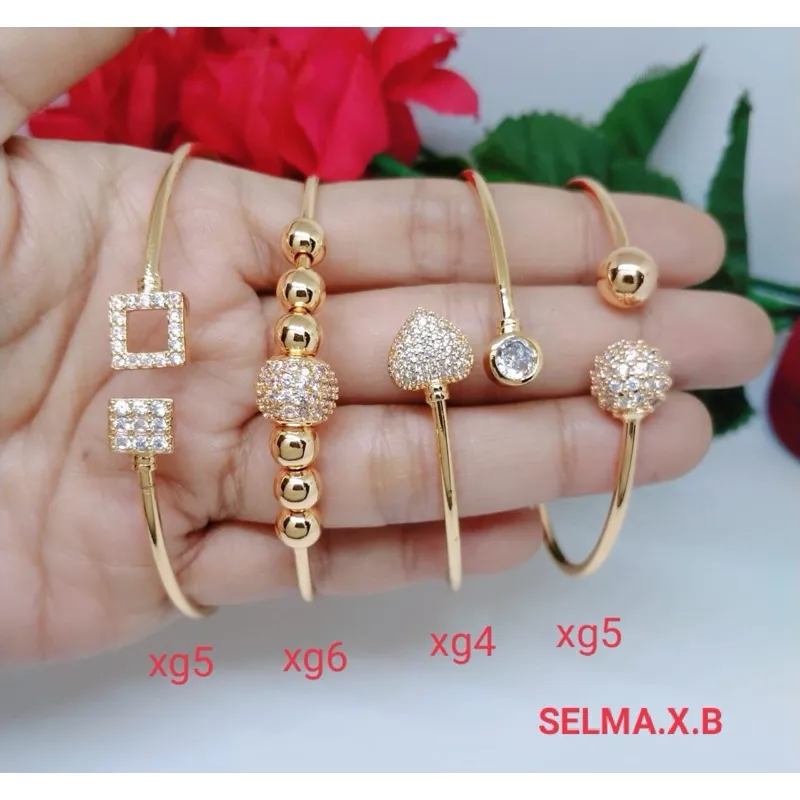 Gelang Tangan Fleksibel Bangle Wanita Titanium Xuping Perhiasan Aksesoris Fashion Lapis Emas Anti Karat R1-GF5