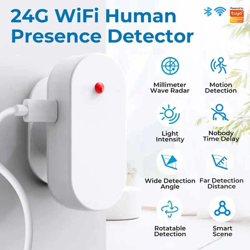 SMATRUL Detektor Manusia Cahaya Tuya Human Presence Detector Smart Human Body PIR Sensor Radar Detector Motion Sensors Support Smart Life Google Asistant Home Assistant | 2.022.0440 | HWGY004-W-WIF