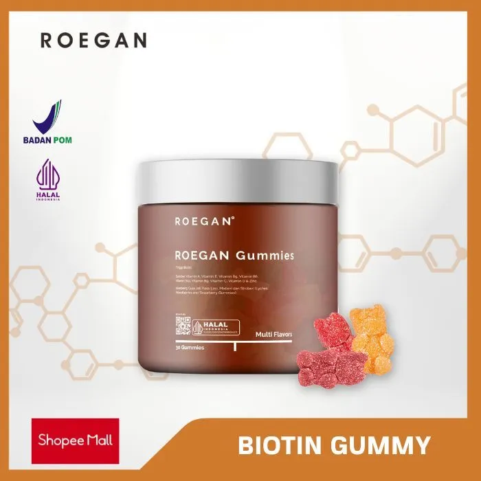 ROEGAN Biotin Gummy (Vitamin D3 Penumbuh Rambut Rontok) (Hair Grow Supplements)