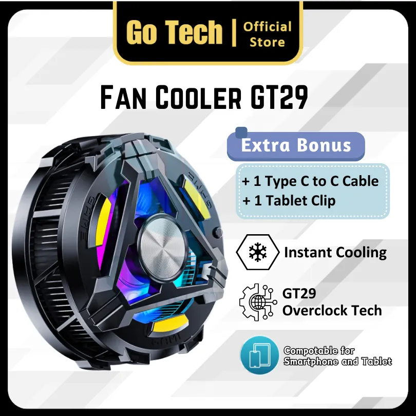 Go Tech - Funcooler GT29 Fan Cooler GT29 Pendingin HP & Tablet Cooling Fan for Smartphone or tablet gaming PUBG MLBB Cooling Phone GT29 GT