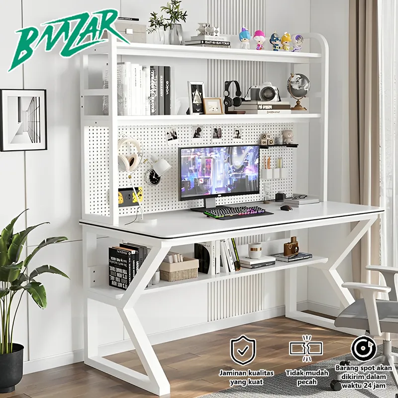 BMZAR Meja Belajar Minimalis Meja Komputer Meja Gaming Meja Kantor Meja Kamar Tidur Sederhana Meja Kerja Dengan Rak Serbaguna