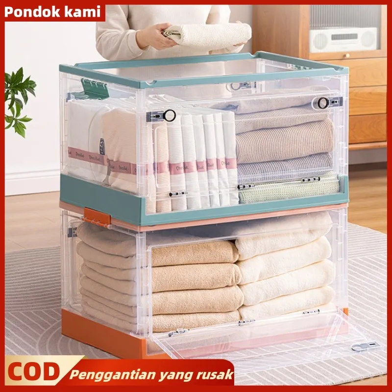 Storage box Penyimpanan untuk mainan, pakaian, dan makanan ringan Transparan Kotak penyimpanan plastik Kotak penyimpanan geser berkapasitas besar dan kokoh dengan tiga pintu