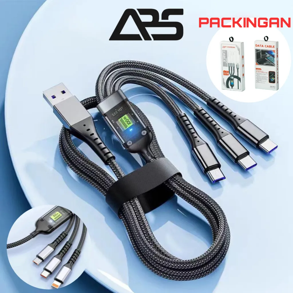 Kabel Data Charger Fast Charging 3 in 1 Kabel Lightning Micro USB Type C Black for Android IOS Type-c
