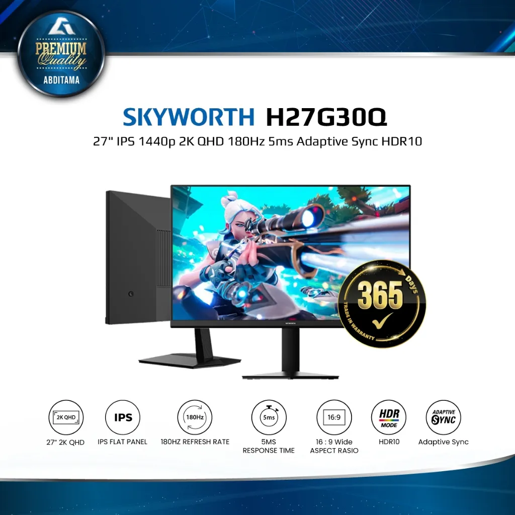 Monitor LED SKYWORTH H27G30Q 27" IPS 1440p 2K QHD 180Hz 5ms HDMI 2.0 DP 1.4 Adaptive Sync HDR10 Get ready to elevate your gaming experience to new heights with breathtaking visuals and lightning-fast performance