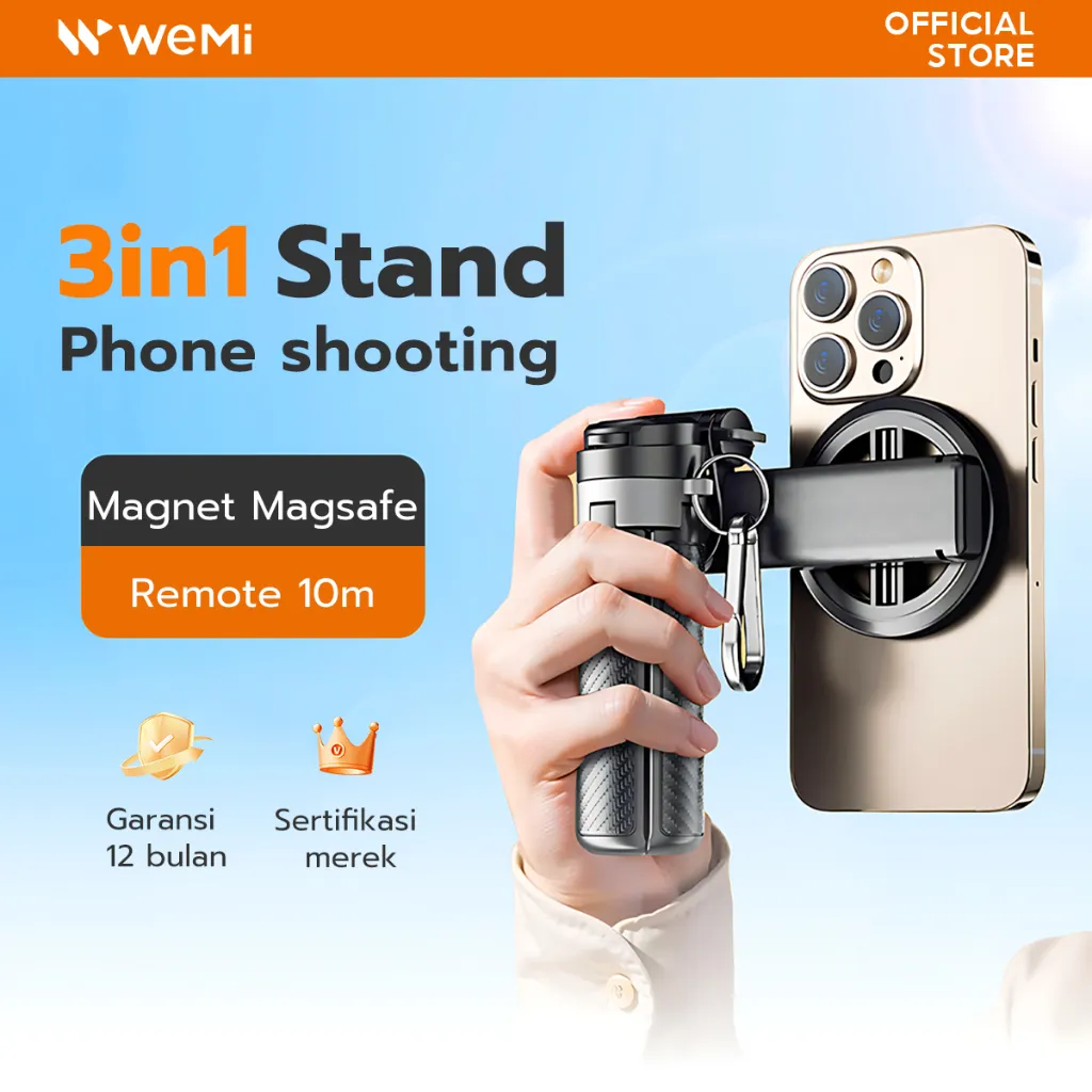 WEMI M2-C 3in1 Magnetic Mini Tripod Selfie Stick Kamera HP With Remote Bluetooth Monopod Portable Tongsis Untuk Hand Phone/tripod konten kreator bisa gerak