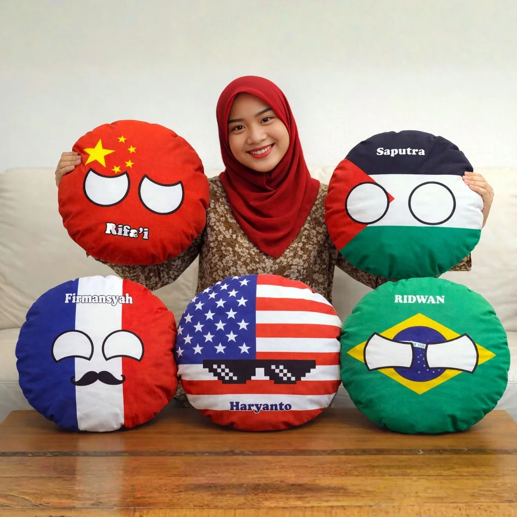 Free Custom Nama Bantal Countryball Karakter Bendera Negara Dunia