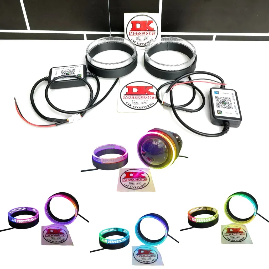 Crystal RGB Ring Shroud Bulat Slim 2.5 / 3 Inchi Motor Mobil–Aksesoris BiLED 210+ Mode Premium