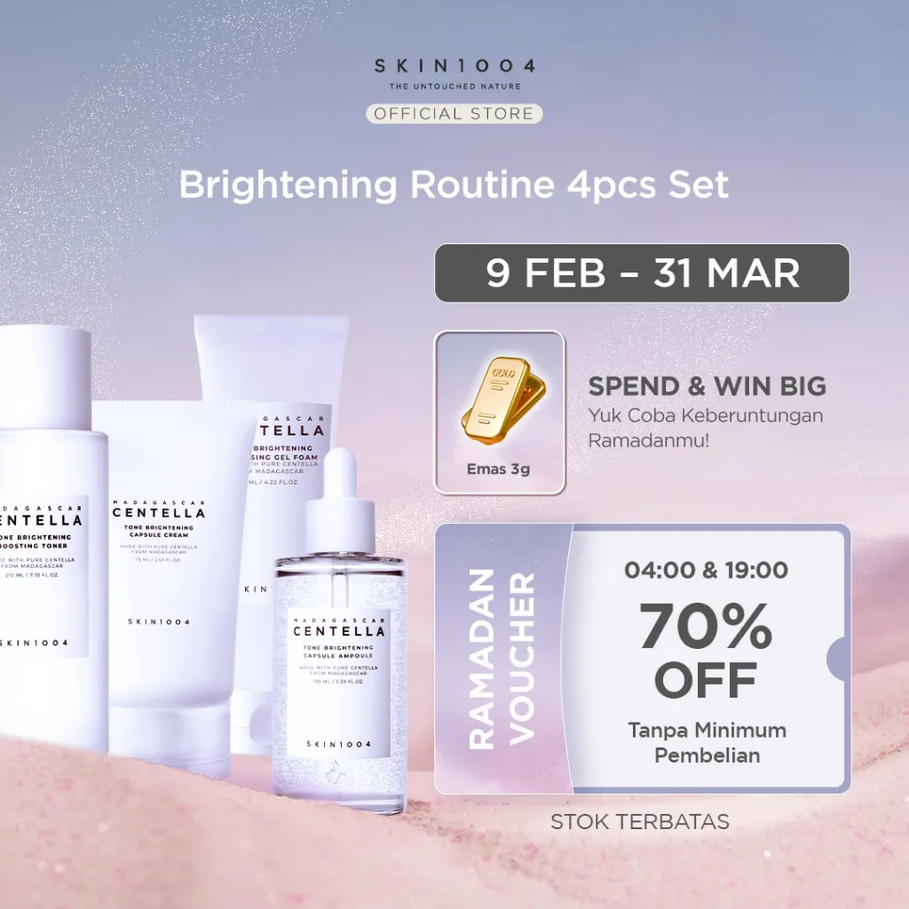 SKIN1004 Brightening Routine 4pcs Set (Tone Brightening Capsule Ampoule 100ml + Boosting Toner 210ml + Cleansing Gel Foam 125ml + Capsule Cream 75ml)