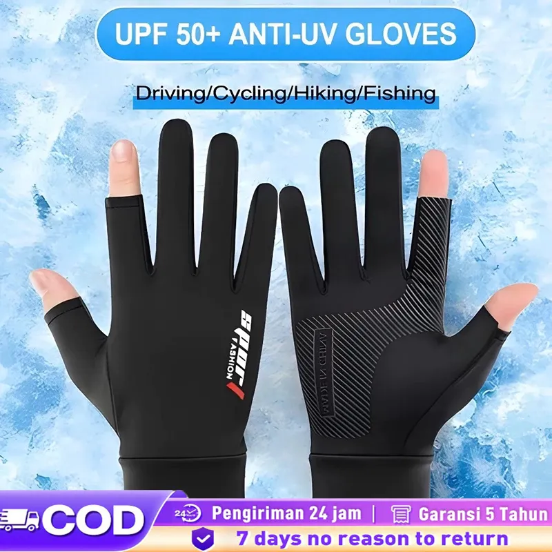 Sarung Tangan Motor Ice Silk Anti Slip-Nyaman/Bernapas - Pria/Wanita - Touch Screen - Setengah Jari