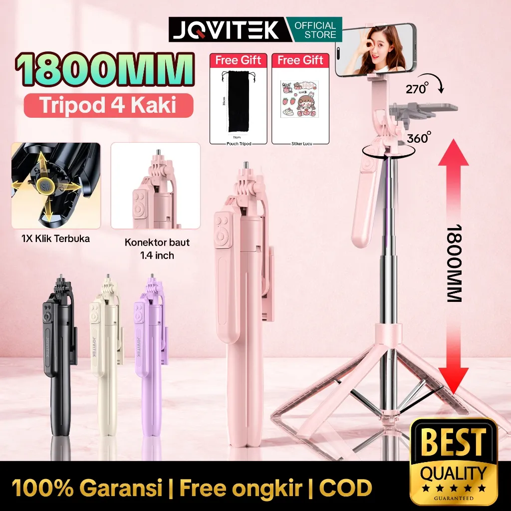 (2026 Baru)Jqvitek 1800mm Selfie Stick Tripod Tongsis 4 In 1 Bluetooth Tongsis Selfie Stick Fill Light Tongsis Tripod Remote Tongsis 1X Klik Terbuka 4 Kaki Sangat Kokoh Untuk HP Kamera TR16S