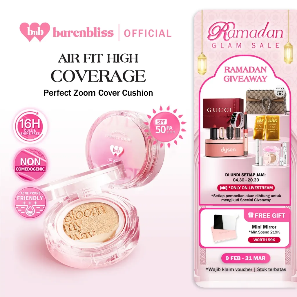 [BEST SELLING] BNB barenbliss Bloomatte Perfect Zoom Cover Cushion 15g SPF 50+ PA+++ Air-Fit High CoverageMatte Full Coverage Ringan Tahan Hingga 16 jam Non Comedogenic Kosmetik Wajah Cushion Foundation Skin Tint Concealer bnb official store