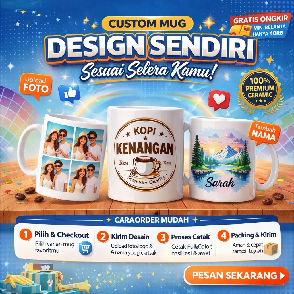 CUSTOM MUG Joyful Custom Nama Mug Untuk Souvenir Hadiah Ulang Tahun / Suvenir Ultah Anak Teman Bestie / Custom Cangkir Hampers Premium Quality