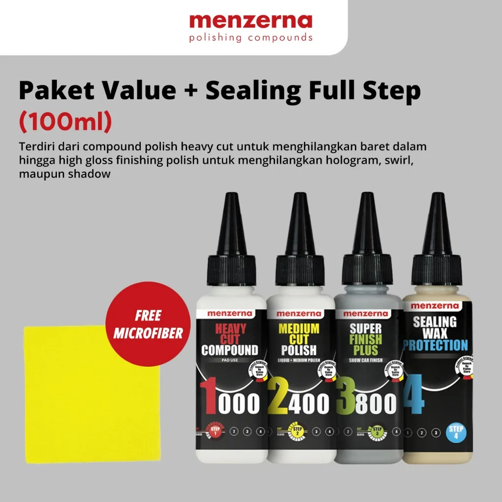 Paket Hemat MENZERNA SAMPLE Kompon Kasar Medium Halus 1000 2400 3800 Sealing Wax Paket Komplit Pahe Penghilang Baret Pengkilap Body Mobil Motor