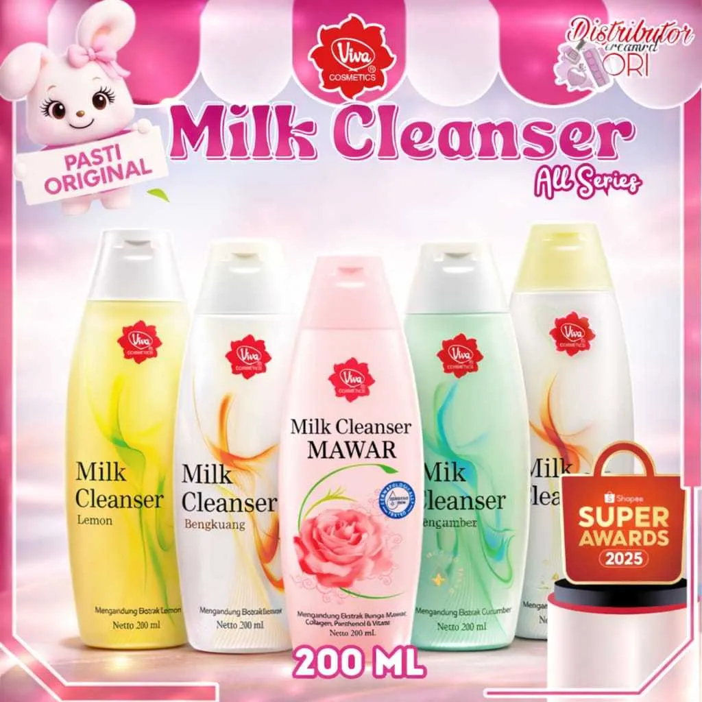 Viva Milk Cleanser -All Varian -200ML Susu Pembersih - Bengkoang -Green tea -Spirulina | Distributor Cream Ori