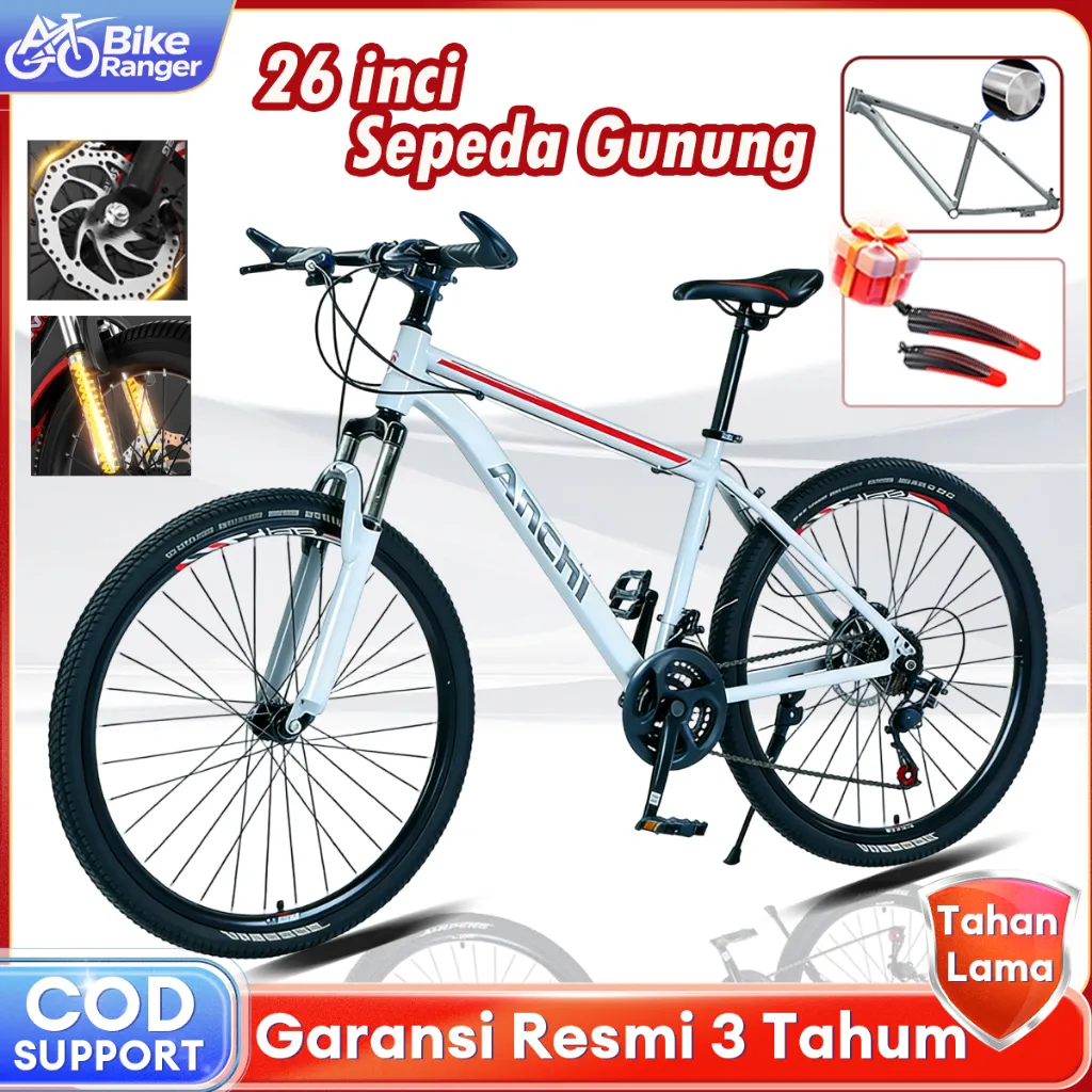 Anchi 2026 New Sepeda Gunung MTB 26/24inci 21Speed Rem Cakram - Sepeda Dewasa (155-180cm)