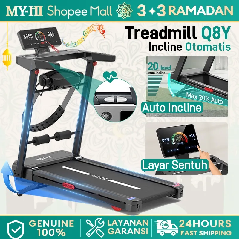 MY-HI Treadmill Portable Q8Y Dasbor digital Treadmill electric low watt Treadmill elektrik incline