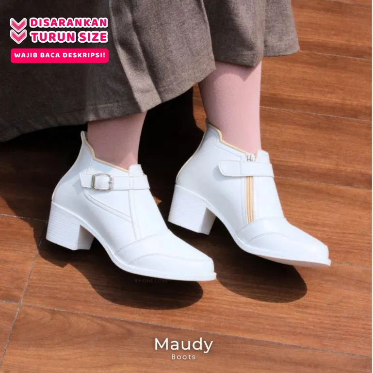 ONE LOVE MAUDY BOOTS PUTIH 5 CM - SEPATU KERJA WANITA MODEL BOOTS GAYA KOREA SEPATU KULIAH KERJA KOREAN STYLE ESTETIK